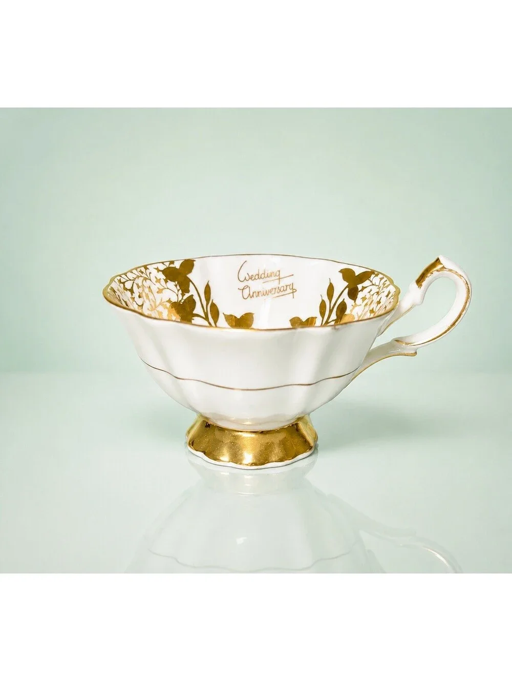 Queen Anne 1960s Orphan Cup Wedding Anniversary Gold Gilt Bone China, 4x2.5”